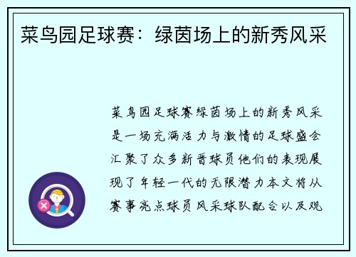 菜鸟园足球赛：绿茵场上的新秀风采