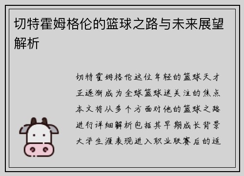 切特霍姆格伦的篮球之路与未来展望解析